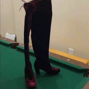 Velvet over the knee boots.